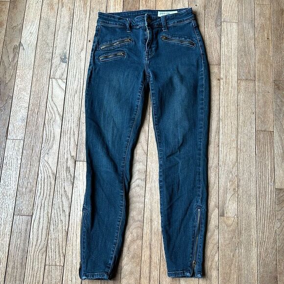 Pistola Black Vintage Moto Zipper Skinny Denim Jeans size 27 - Picture 2 of 12